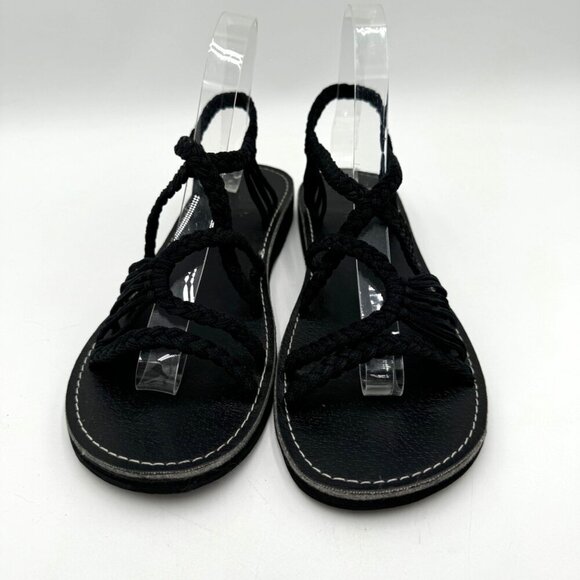 Women Woven Flat Rope Sandals Braided Beach Boho Sandals Slingwind Classic Black - Picture 3 of 10